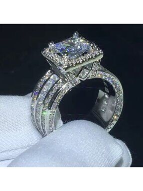 New! Women wedding luxury Silver plated Diamond Ring